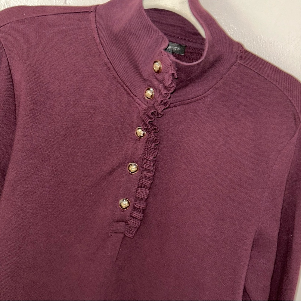 Talbots Ruffle Button Mock Neck Deep Burgundy Swe… - image 4